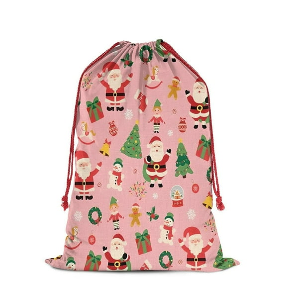 Christmas Bags Drawstring,Pink Christmas Santa Pattern Large Xmas Christmas Gift Bags,Reusable for Xmas and New Year Party Favors and Supplies,27.6" X 19.7"