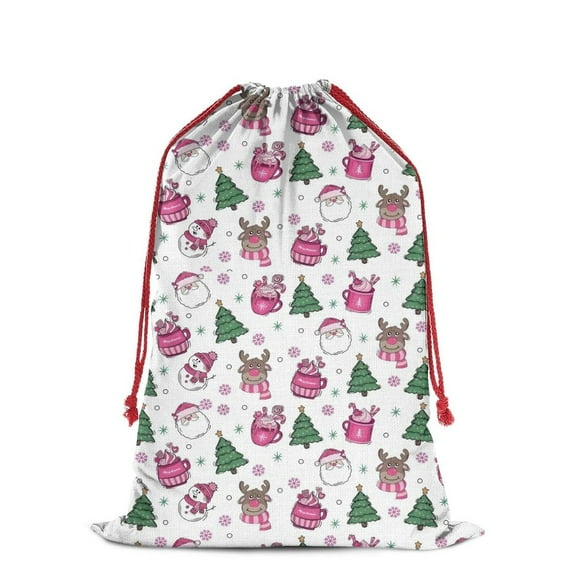 Christmas Bags Drawstring,Pink Christmas Santa and Tree Pattern Large Xmas Christmas Gift Bags,Reusable for Xmas and New Year Party Favors and Supplies,27.6" X 19.7"