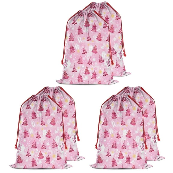 Christmas Bags Drawstring,Pink Christmas Tree Pattern Large Xmas Christmas Gift Bags,Reusable for Xmas and New Year Party Favors and Supplies,27.6" X 19.7"