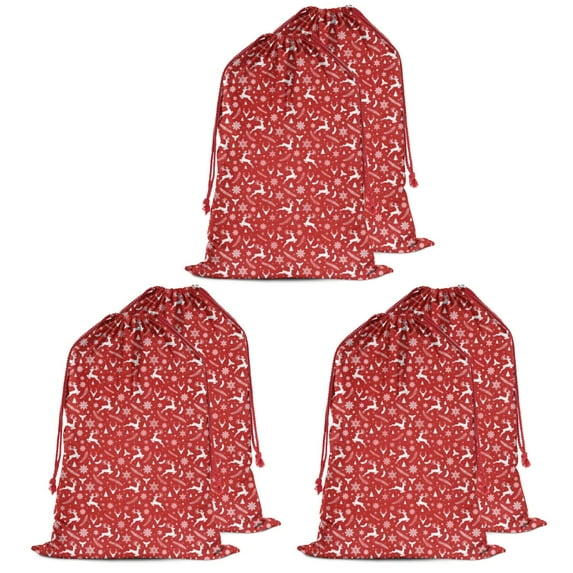 Christmas Bags Drawstring,Red Christmas Deer and Snowflake Pattern Large Xmas Christmas Gift Bags,Reusable for Xmas and New Year Party Favors and Supplies,27.6" X 19.7"