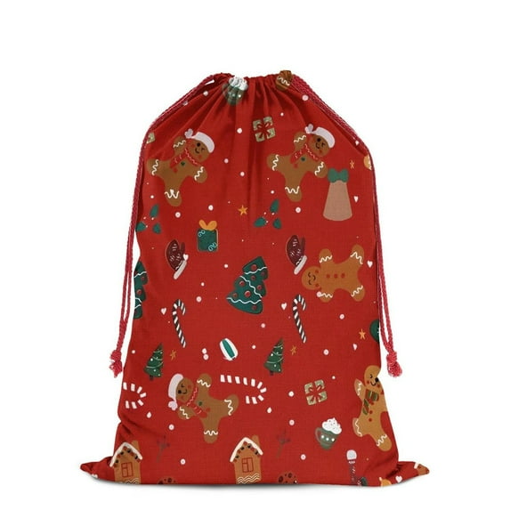 Christmas Bags Drawstring,Red Christmas Gingerbread Man Pattern Large Xmas Christmas Gift Bags,Reusable for Xmas and New Year Party Favors and Supplies,27.6" X 19.7"