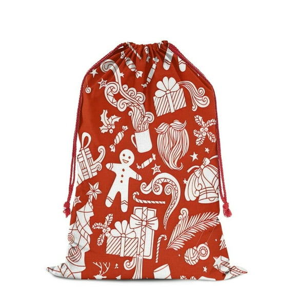 Christmas Bags Drawstring,Red Christmas Pattern Large Xmas Christmas Gift Bags,Reusable for Xmas and New Year Party Favors and Supplies,27.6" X 19.7"