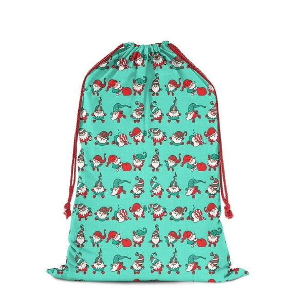 Christmas Bags Drawstring,Turquoise Christmas Gnome Pattern Large Xmas Christmas Gift Bags,Reusable for Xmas and New Year Party Favors and Supplies,27.6" X 19.7"