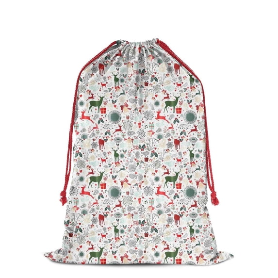 Christmas Bags Drawstring,White Christmas Deer and Gift Pattern Large Xmas Christmas Gift Bags,Reusable for Xmas and New Year Party Favors and Supplies,27.6" X 19.7"