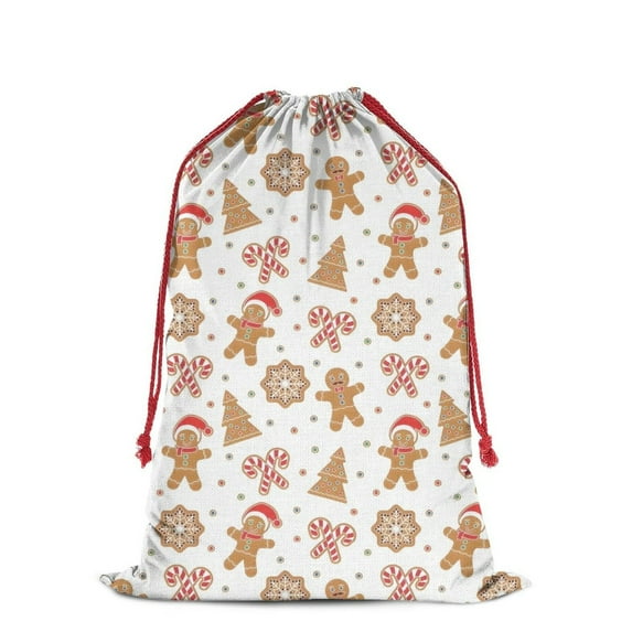 Christmas Bags Drawstring,White Christmas Gingerbread Man Pattern Large Xmas Christmas Gift Bags,Reusable for Xmas and New Year Party Favors and Supplies,27.6" X 19.7"