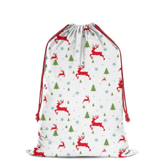 Christmas Bags Drawstring,White Christmas Reindeer and Tree Pattern Large Xmas Christmas Gift Bags,Reusable for Xmas and New Year Party Favors and Supplies,27.6" X 19.7"