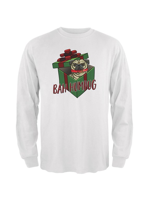 Christmas Bah Humpug Grumpy Scrooge Pug Gift Mens Long Sleeve T Shirt White X-LG