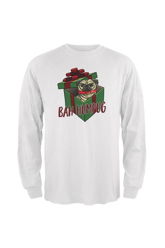 Christmas Bah Humpug Grumpy Scrooge Pug Gift Mens Long Sleeve T Shirt White X-LG
