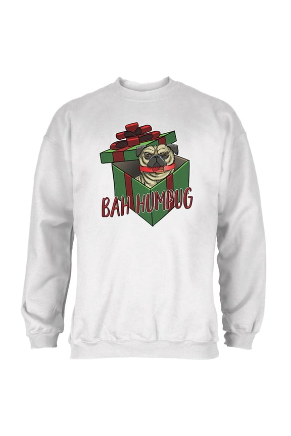 Christmas Bah Humpug Grumpy Scrooge Pug Gift Mens Sweatshirt White MD