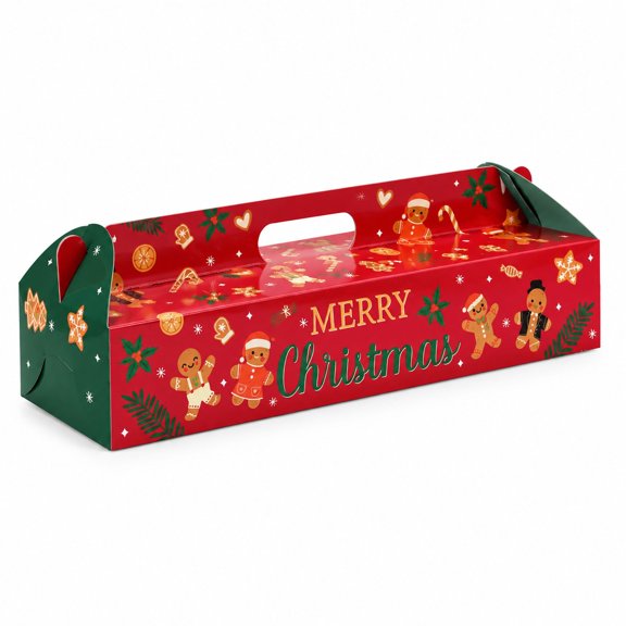 Christmas Bakery Boxes, Gingerbread Man Design, 50 Pack, 18 x 4.75 x 3 inches, Thick Card Stock for Ham Loaves and Baguettes