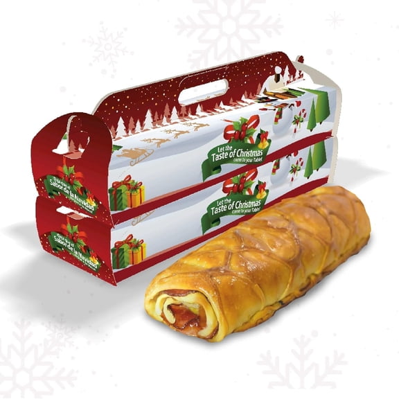 Christmas Bakery Paperboard Bread Box Container 100 Pcs 18" Length x 4.75" Width x 3" Height Non-Window Bread Box Container with Handle - Ideal for Venezuelan Ham Bread, Cookies, Pastry.