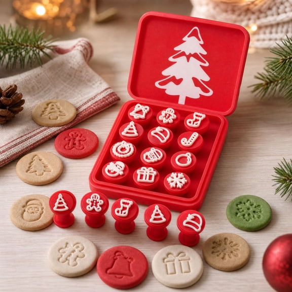Christmas Baking Press Set, 12 Pcs Holiday Embosser Molds, Plastic Fondant Decorating Tools, Christmas Cookie Press Accessories, Festive Baking Craft Supplies