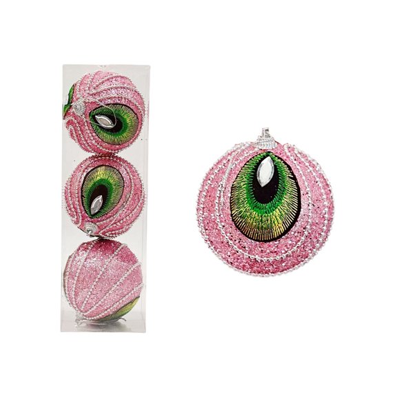 Christmas Ball Decoration Funny Hanging Eye Pattern Foam Balls Decor for Xmas Tree Wreaths Holiday Party hopping Mall 8cm/3Pcs (Pink)