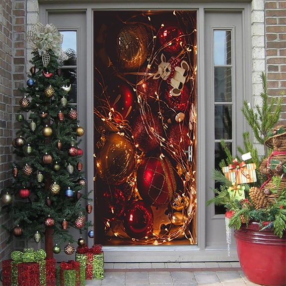 Christmas Ball Door Sticker Xmas wall stickers Front Door Cover for Festive Party Home Decor,SP-F130,M(44x200cmx2Pcs)