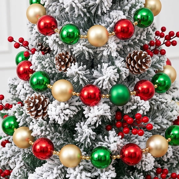 Christmas Ball Garland, 32-Piece Shatter Resistant Metallic Ornament String, Christmas Tree Decorations for Mantel Fireplace Window Stair Rail and Festive Household Decor