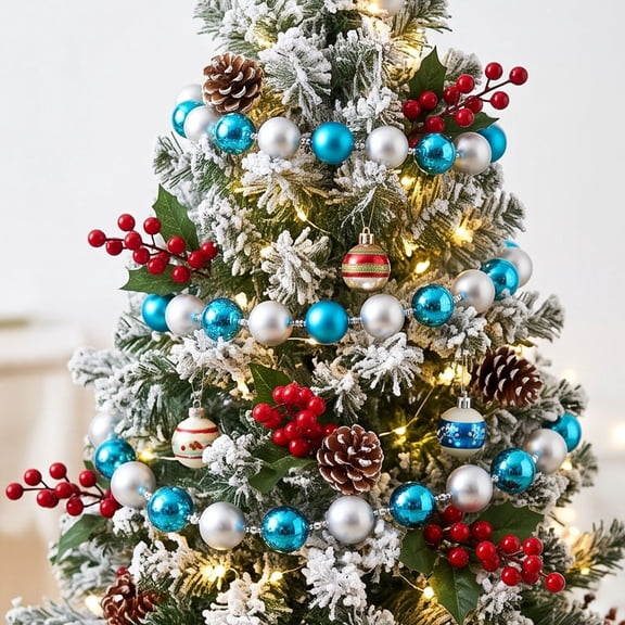Christmas Ball Garland 7.5Ft 32 Pcs 5cm Shatterproof Metallic Ornament String for Tree Mantel Fireplace Window Home Indoor Holiday Party Decor