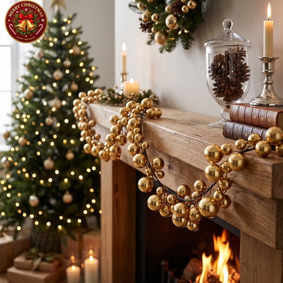 Christmas Ball Garland 71in Ball Ornaments Christmas Bulb Vine Xmas Tree Bauble Decorations for Party Supplies Indoor Outdoor Home Office Decoration Accessories(Gold)