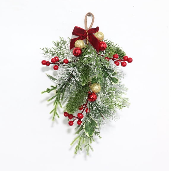 Christmas Ball Hanging Ornament Winter Artificial Plant Simulation Flower Teardrop Red Berry Swag Decoration Christmas Wreath Wall Decor