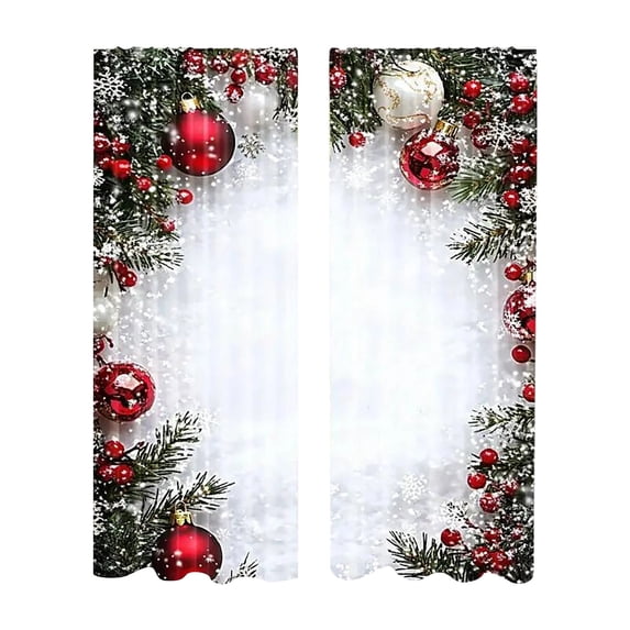 Christmas Ball Holiday Printed Curtains 2 Panels Red Xmas Window Drapes, Festive Snowflakes and Pine Branches Print for Living Room Bedroom, New Year Party Home Decor 29.5x65Inch