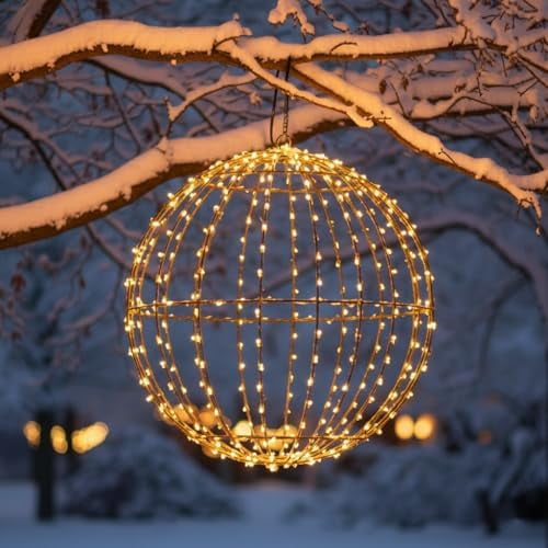 Christmas Ball Lights, 12 Inch 140 LED Lighted Spheres, 8 Lighting Modes with Timer, Battery Operated, Waterproof for Outdoor Xmas Decorations Yard Porch Garden Patio Trees Holiday Displays