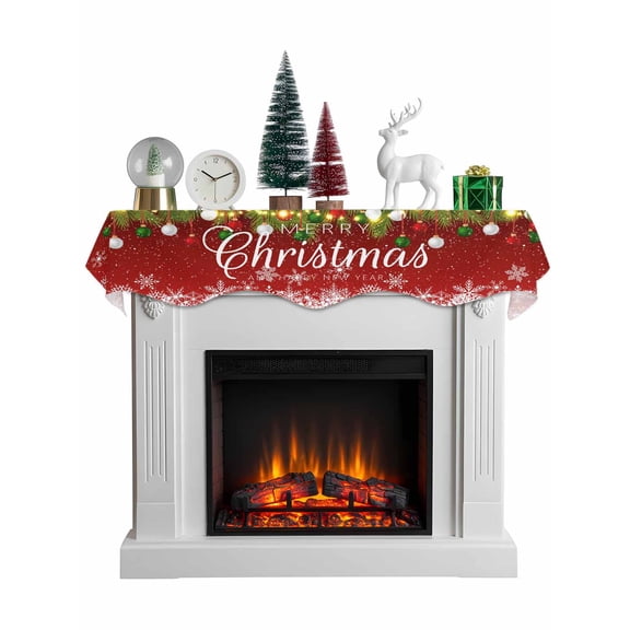 Christmas Ball Mantel Scarf Fireplace Decorations for Living Room, Winter Snowflakes Xmas Pine Tree Red Fireplace Mantel Scarf Cover Runner for Halloween/Thanksgiving/Christmas Decor 90"x17"