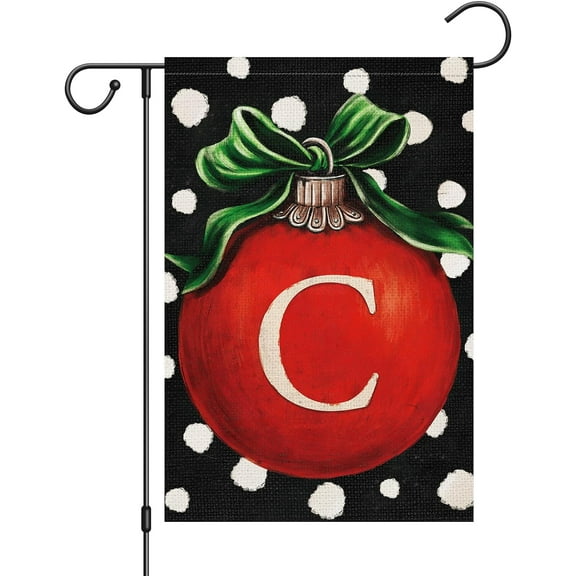 Christmas Ball Monogram Garden Flag 12x18 Double Sided Burlap, Small Welcome Initial Letter C Family Last Name Yard House Flag Outdoor Decoration (ONLY FLAG)