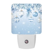 Christmas Ball Night Lights, Winter Ombre Blue Xmas Ball Poinsettia Holly Snow Smart Auto Dusk to Dawn Sensor Nightlights Plug-in Nightlight for Bedroom Bathroom Living Room Kitchen Hallway
