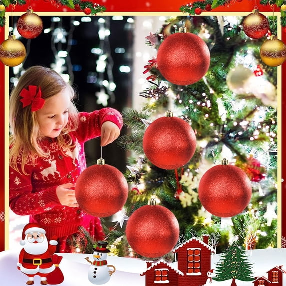 Christmas Ball Ornament 6 Inch 150mm Large Red Bauble Shatterproof Plastic Christmas Tree Decoration Commercial Grade Indoor Outdoor Hanging Sphere Holiday Party Home Décor
