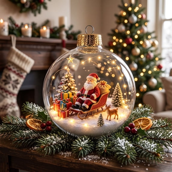 Christmas Ball Ornament, Acrylic Flat Scene Inside Clear Ball Hanging Decoration, Festive Holiday Tree Decor Gift (4.72x3.54x3.54in)