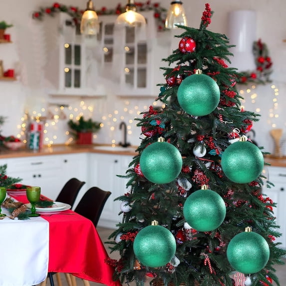 Christmas Ball Ornament, Christmas Tree Decoration 6 Inch Large Green Glitter Shatterproof Hanging Ball Xmas Holiday Decor for Home Party Fireplace Window Wreath Festive Decoration