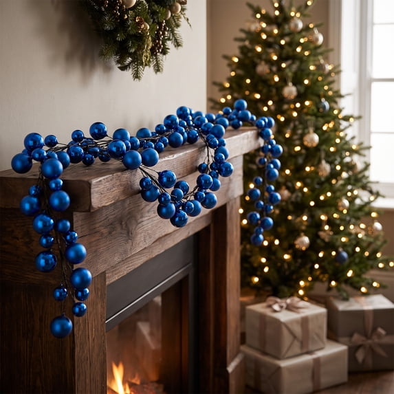 Christmas Ball Ornament Garland 6ft, Royal Blue Mixed Sized Bauble Bulb Christmas Tree Ball Decoration Shatterproof Ornaments for Xmas Indoor Outdoor Home Mantel Decoration