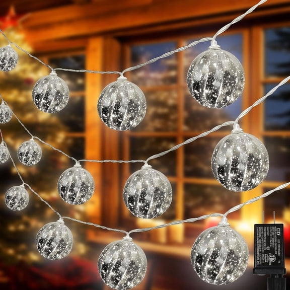 Christmas Ball Ornament Lights,17FT 20 Bulbs White Christmas Tree Lights, Indoor or Outdoor Christmas String Lights,Plug in Expandable Wire Lights for Christmas Holiday Party