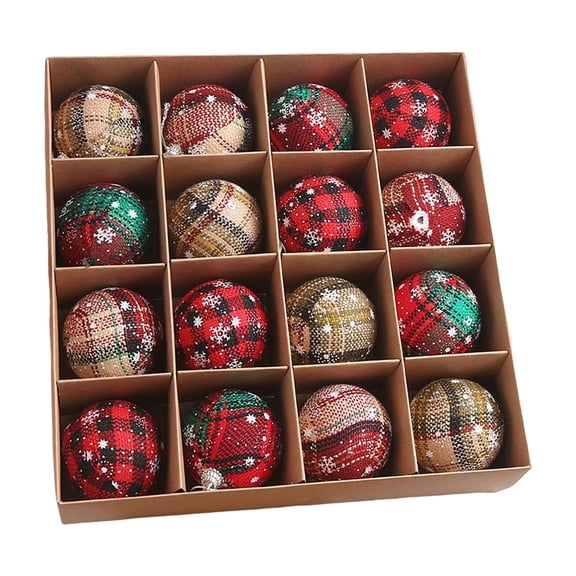 Christmas Ball Ornament Plaid Pattern Chic Style Foam Tree Decor Ball Holiday Festive Home Christmas Party Supply Ornament 16PCS 6cm
