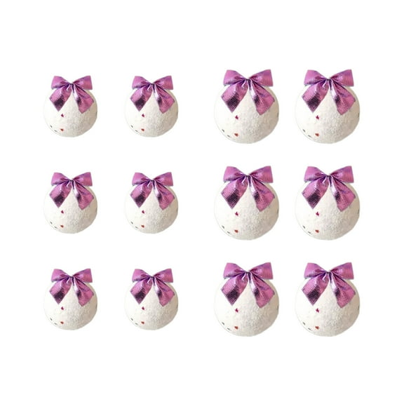 Christmas Ball Ornament Set of 12 Pieces, Snowball Pendant with Bow Decoration for Tree and Window, Gold Silver Blue Purple Red Colors, 6cm Size, Plastic Material