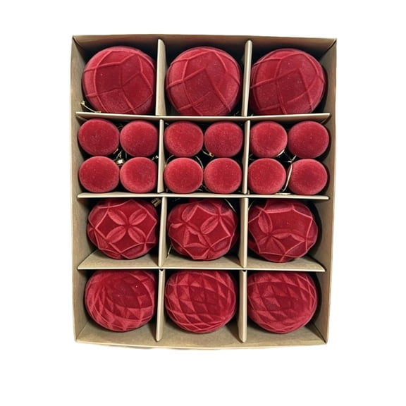 Christmas Ball Ornament Set 33 Piece, Boxed Holiday Spheres Assorted Designs Carved Patterns, Ready to Hang Easy Storage, for Holiday Scene Layouts Home Mantels Festive Displays, 33 Pack