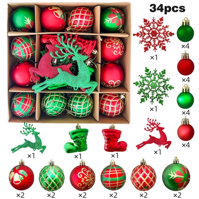 Christmas Ball Ornament Set, 34 Pieces Christmas Tree Ornaments For