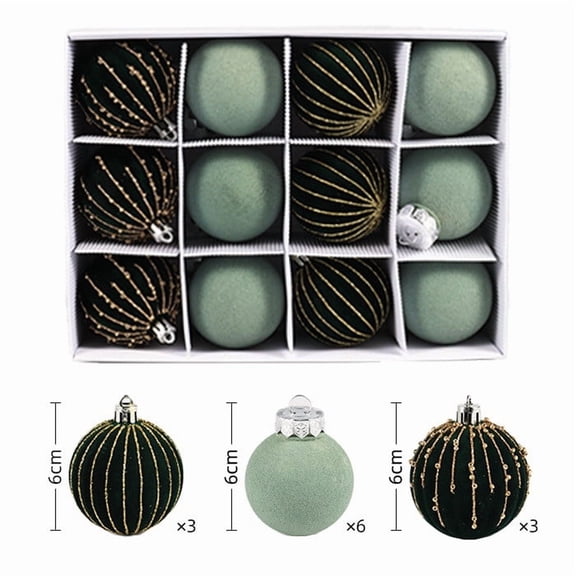 Christmas Ball Ornaments, 12 Pack Velvet Flocked Baubles, Red White Green with Gold Glitter, 2.5 Inch Hanging Decorations for Tree, Xmas Hanging Decoration for Indoor Holiday Decor B