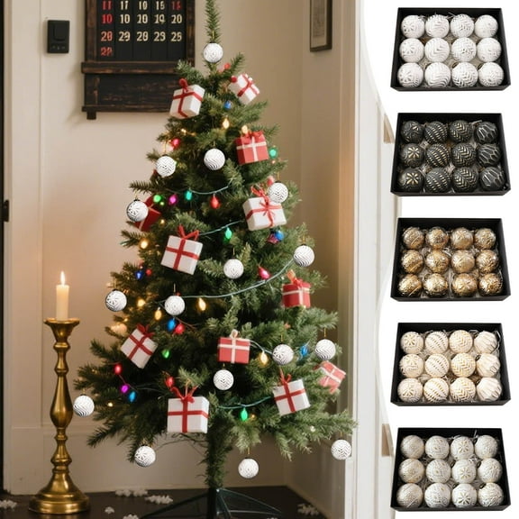 Christmas Ball Ornaments 12 Pcs - 3 inch Large Shatterproof Christmas Balls, Textured Decorations Indoor, Exquisite Holiday Party Hanging Ornaments for Xmas Tree, Wreath, Vines, Brown