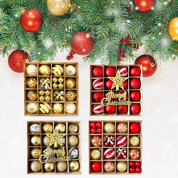 Christmas Ball Ornaments 18 Pcs - 2 inch Large Shatterproof Christmas Balls, Multi-Styles Decorations Indoor, Letter Signs Included Holiday Party Hanging Ornaments for Xmas Tree, Wreath, Vines, Gold