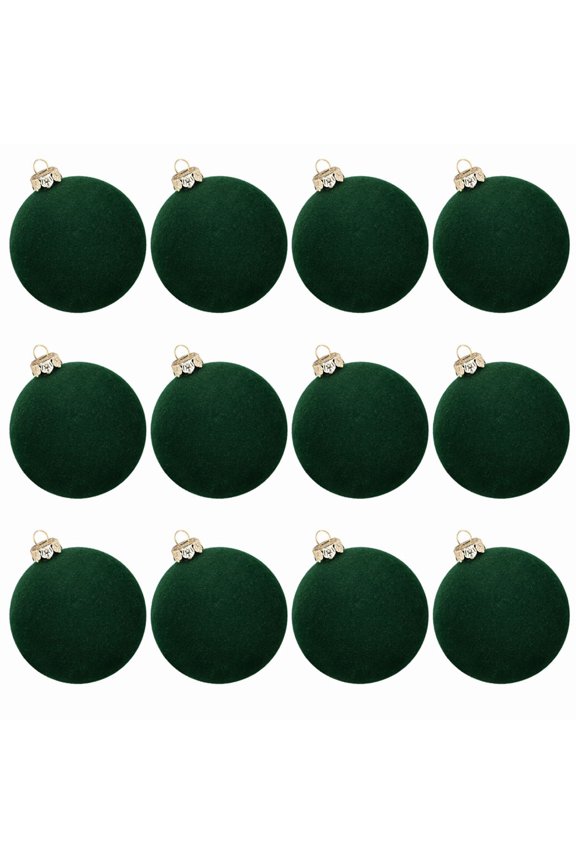 Christmas Ball Ornaments, 2.4-Inch Velvet Christmas Balls, Set of 12 Plush Christmas Ball Decorations for Tree, Home, and Party Decor Dark Green