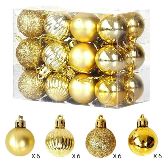 Christmas Ball Ornaments 24 Pcs - Small Shatterproof Christmas Balls, Premium Multiple Styles Decorations Indoor, Classic Holiday Party Hanging Ornaments for Xmas Tree, Wreath, Vines, Gold
