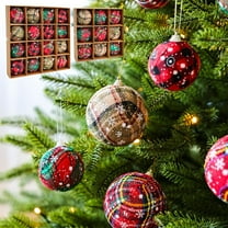 Christmas Ball Ornaments 24 Pcs - 3 inch Large Shatterproof Christmas Balls, Checkered Fabric Surface Decorations Indoor, Holiday Party Hanging Ornaments for Xmas Tree, Wreath, Vines, Multicolor
