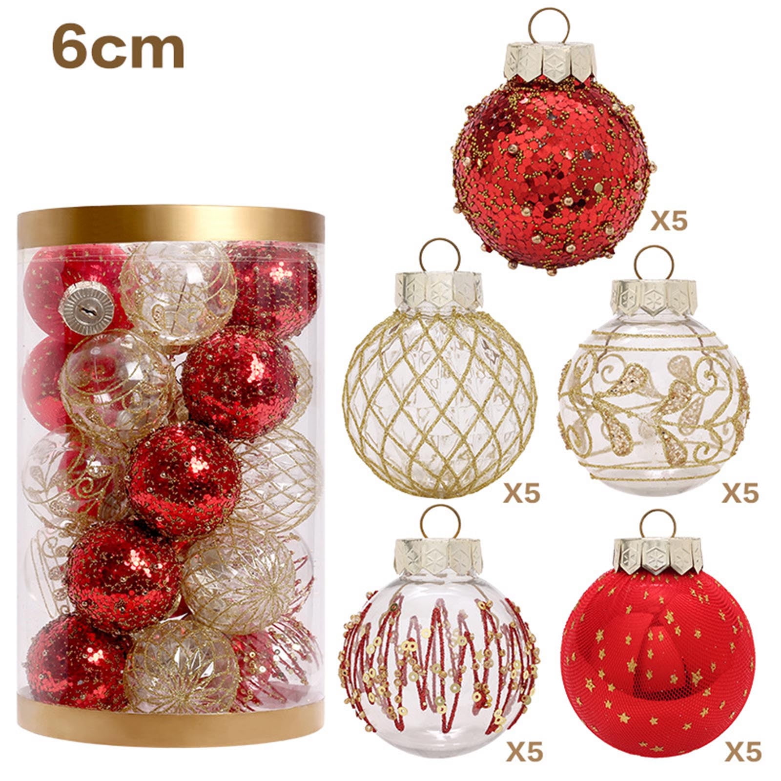 Gold and Clear Shatterproof Plastic Christmas Ornaments Set