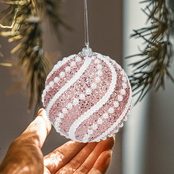 Christmas Ball Ornaments,3.14 Inch Hanging Pearl Foam Glitter Christmas Tree Decorations Set,Beach Ocean Ball Ornaments for Wedding Party Tabletop Wreath Garland Decoration,Christmas Balls for Tree