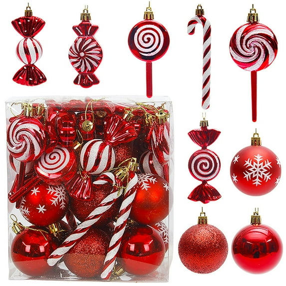 Christmas Ball Ornaments 36PCS for Christmas Decorations, Xmas Tree Shatterproof Candy Shape Ornaments with Hanging Lollipop for Holiday, Wreath and Party Decorations