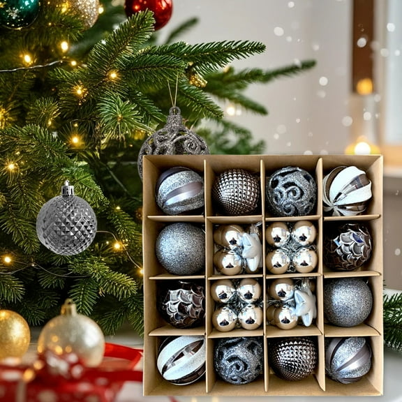 Christmas Ball Ornaments 42 Pcs - Multi-Size Shatterproof Christmas Balls, Multi-Styles Decorations Indoor, Aesthetic Holiday Party Hanging Ornaments for Xmas Tree, Wreath, Vines, Gray