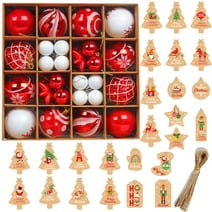 Christmas Ball Ornaments, 42 Pcs Red and White Christmas Ornaments for Christmas Tree +25 Pcs Christmas Tags Decoration, Plastic Shatterproof Ball Decorations for Christmas Wreath/Trees/Gift Box