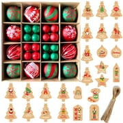 Christmas Ball Ornaments, 44 Pcs Green & Red Christmas Balls for Christmas Tree Ornament +25 Pcs Christmas Tags Decoration, Plastic Shatterproof Ball Decorations for Christmas Wreath/Trees/Gift Box