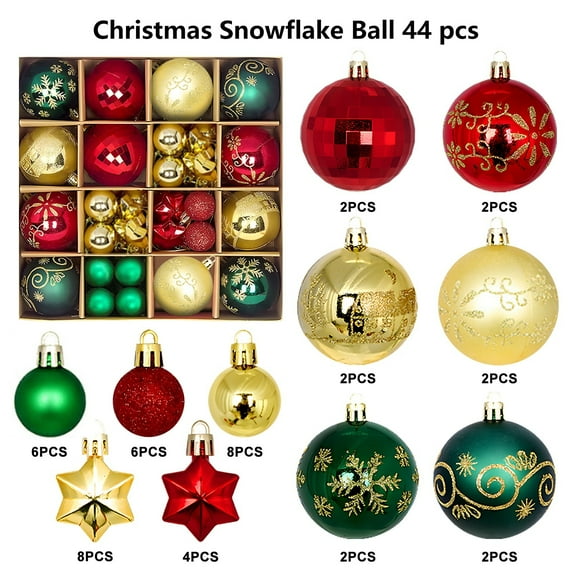 Christmas Ball Ornaments -44 Pieces Christmas Ball Tree Shatterproof Decorations with Hanging Rings Suitable for Christmas Ball Tree Holiday Parties Christmas Home Decoration