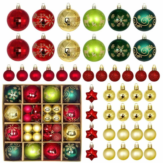 Christmas Ball Ornaments - 44 Pieces Christmas Ball Tree Shatterproof Decorations with Hanging Rings Suitable for Christmas Ball Tree Holiday Parties Christmas Home Decoration